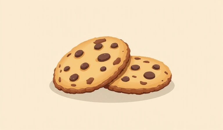 Eine Illustration von Cookies, die als kleine Kekse mit Computerchips dargestellt werden, um die digitale Natur zu verdeutlichen, auf einem hellen Hintergrund.