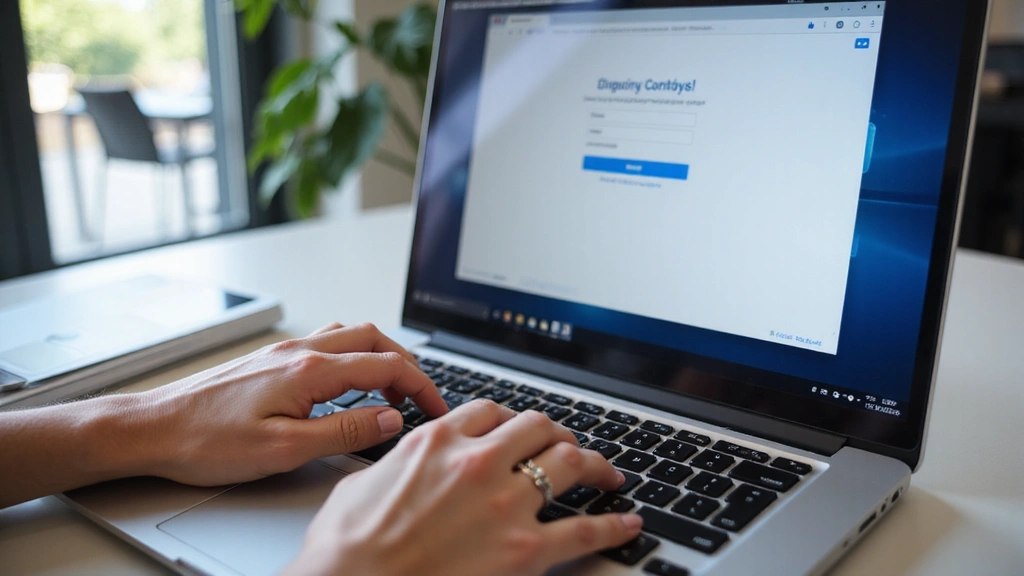 Nahaufnahme einer Hand, die auf einer Tastatur tippt, mit einem Kontaktformular auf dem Bildschirm.